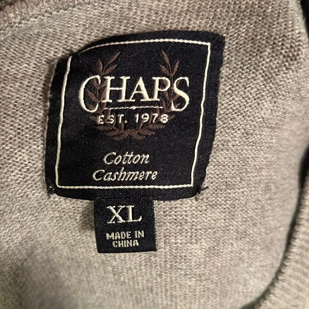Chaps Gray Cotton Cashmere V-Neck Sweater-XL